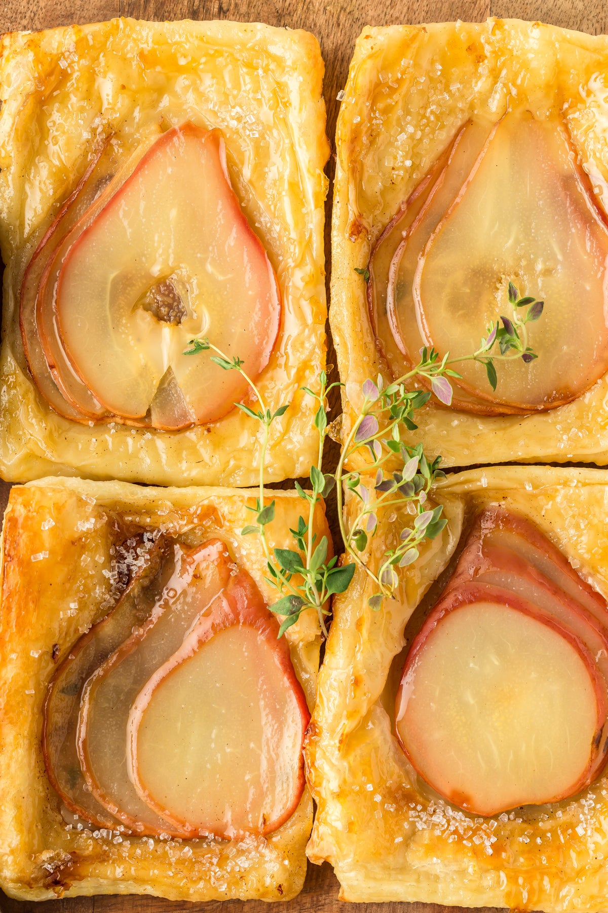 Upside-Down Pear Puff Pastry Tarts