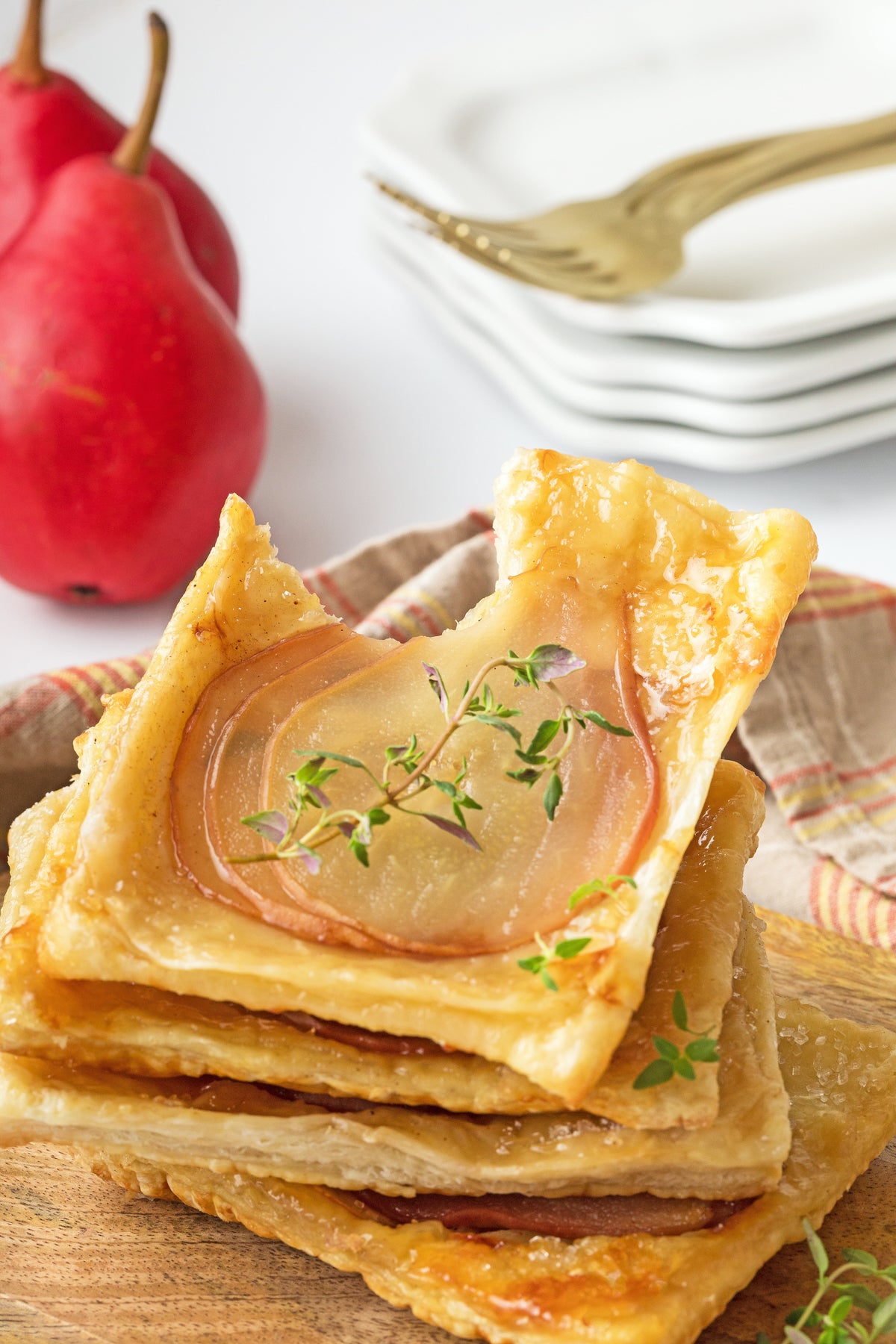 Upside-Down Pear Puff Pastry Tarts