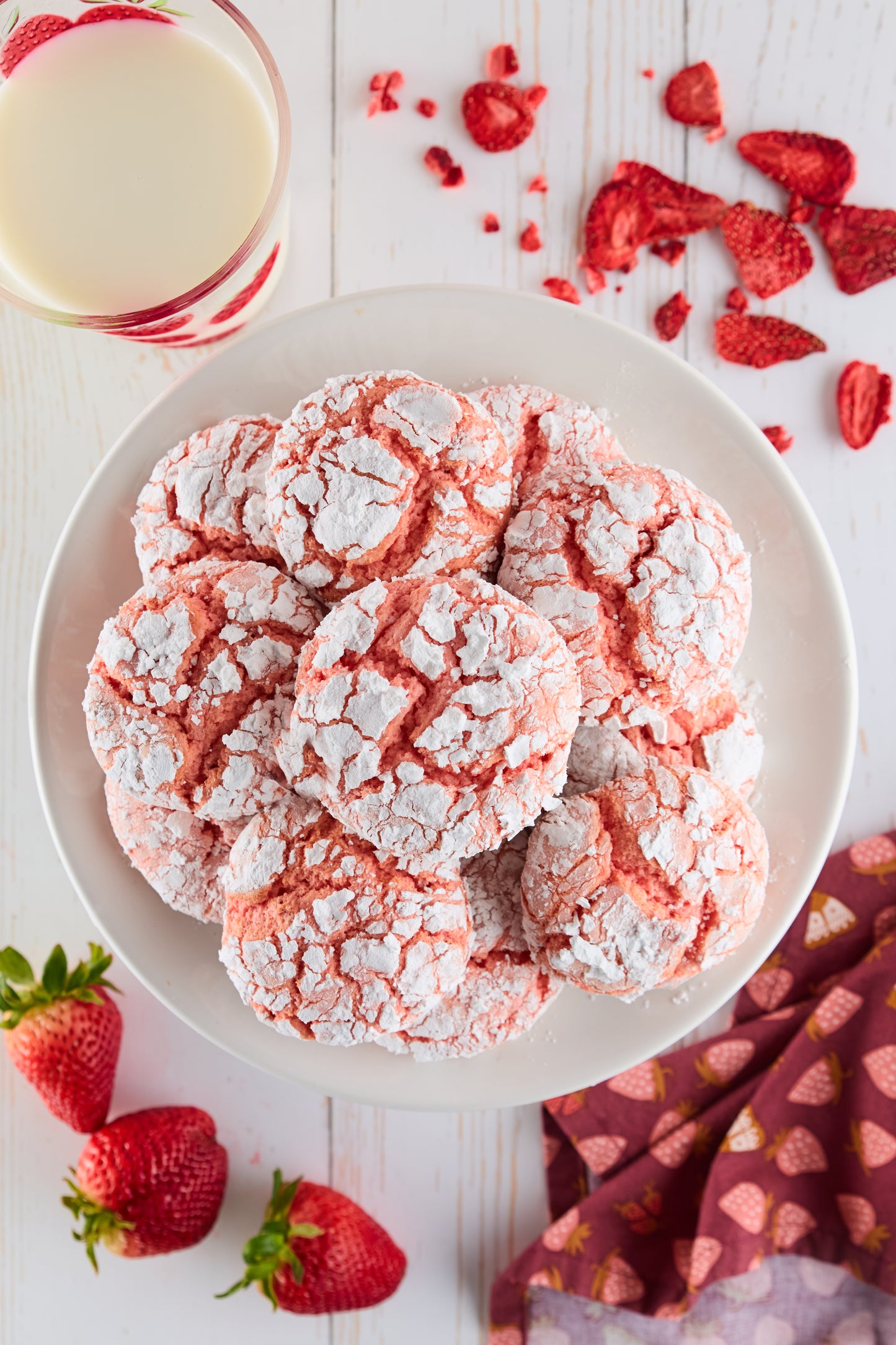 Strawberry Crinkle Cookies